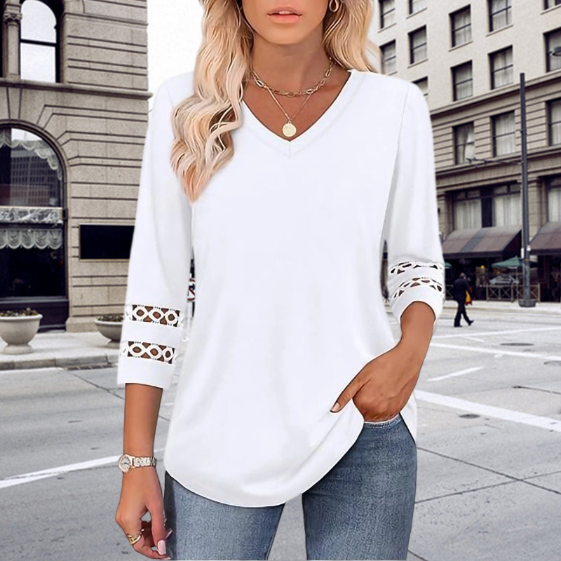 Heliona™ - Top femme manches 3/4 col en V uni