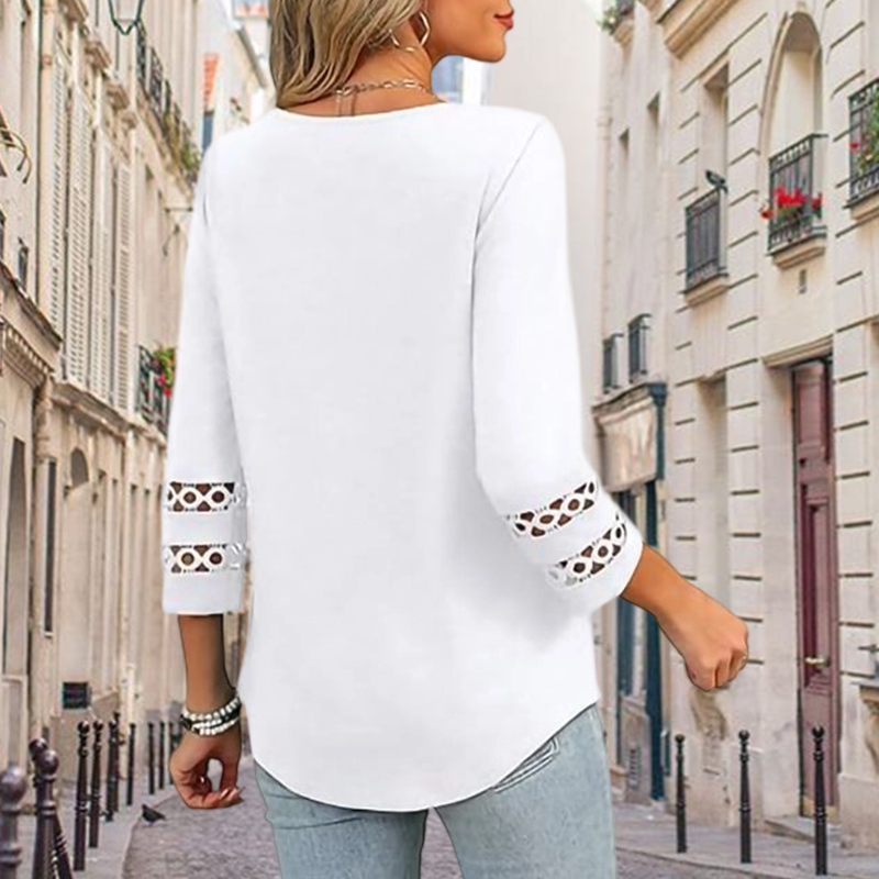 Heliona™ - Top femme manches 3/4 col en V uni