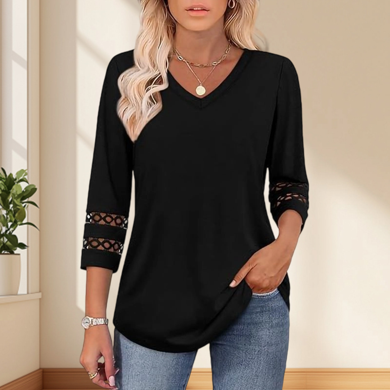 Heliona™ - Top femme manches 3/4 col en V uni