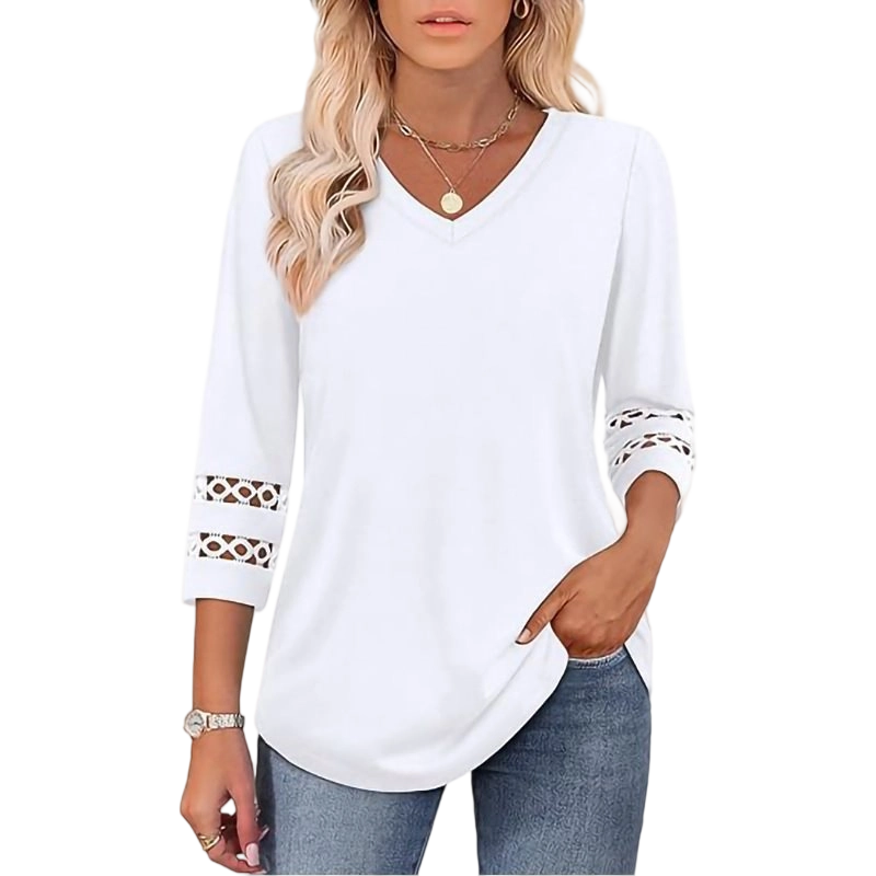 Heliona™ - Top femme manches 3/4 col en V uni
