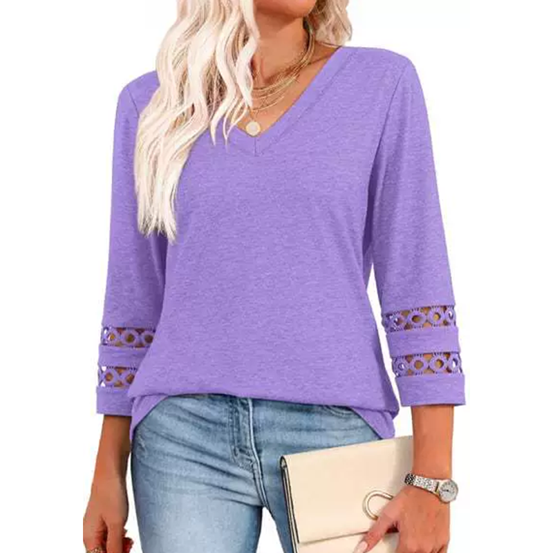 Heliona™ - Top femme manches 3/4 col en V uni
