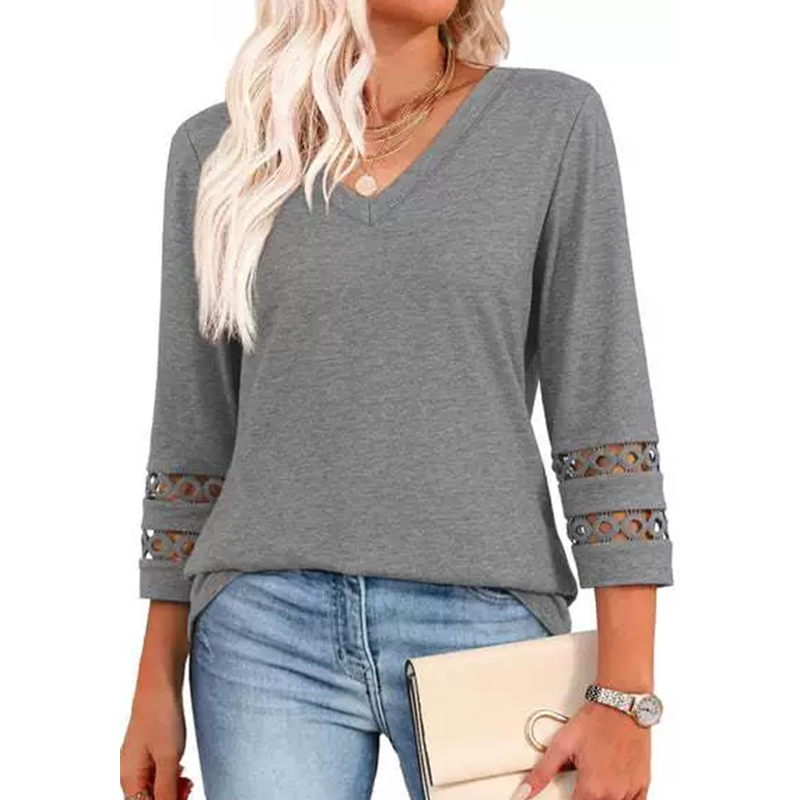 Heliona™ - Top femme manches 3/4 col en V uni