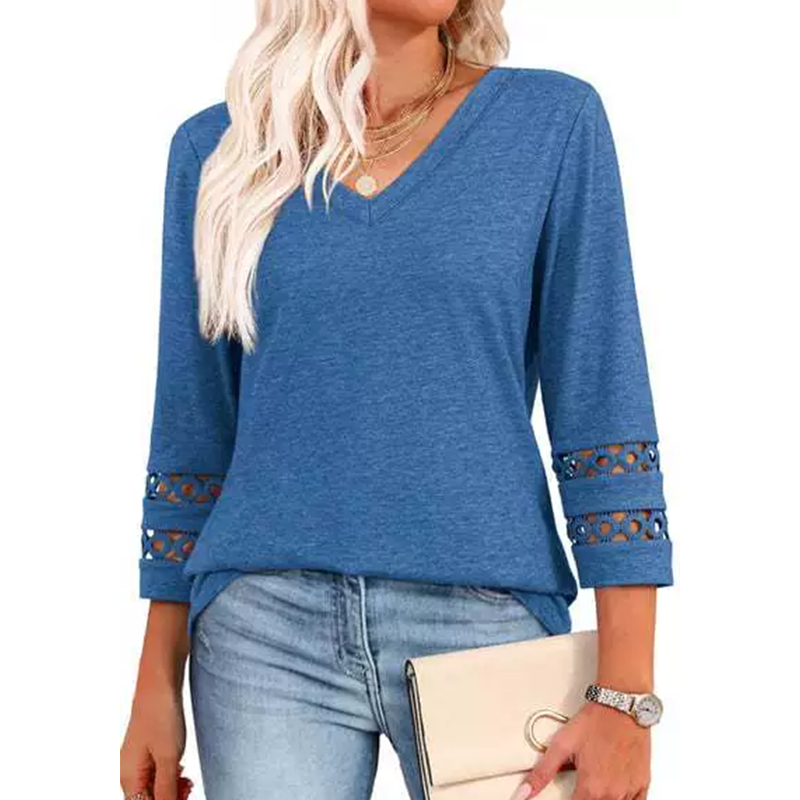 Heliona™ - Top femme manches 3/4 col en V uni