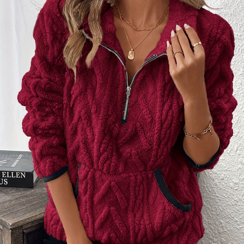 Isariel - Sweat Doux à Demi Zip avec Poches Chaudes