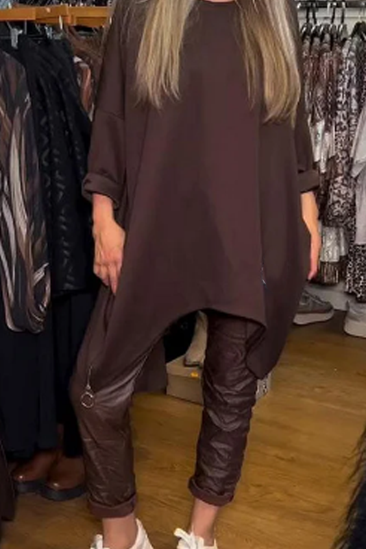 Évelyne - Ensemble deux pièces femme avec tunique asymétrique et pantalon