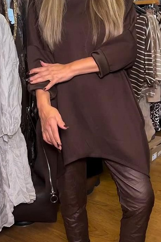 Évelyne - Ensemble deux pièces femme avec tunique asymétrique et pantalon