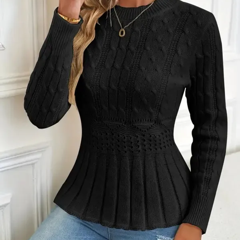 Elarissea - Pull Féminin en Tricot Épais à Détails Peplum