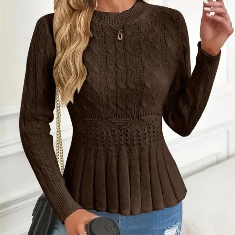 Elarissea - Pull Féminin en Tricot Épais à Détails Peplum