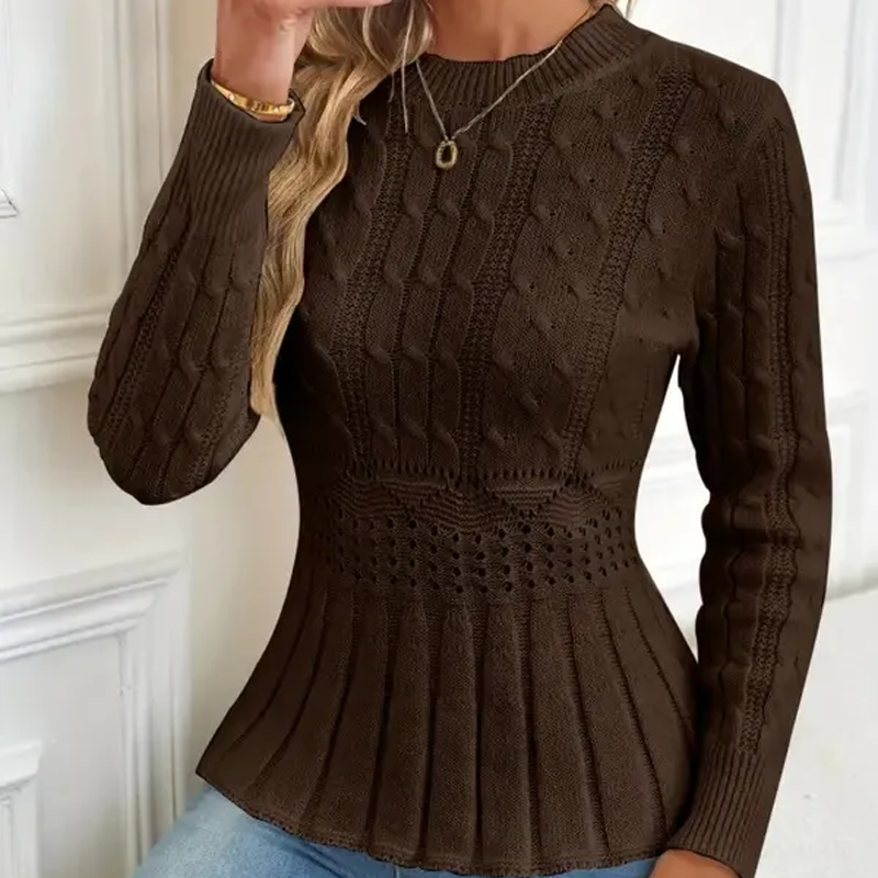 Elarissea - Pull Féminin en Tricot Épais à Détails Peplum