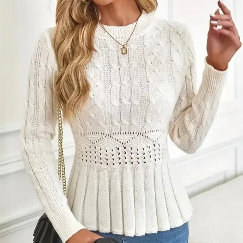 Elarissea - Pull Féminin en Tricot Épais à Détails Peplum