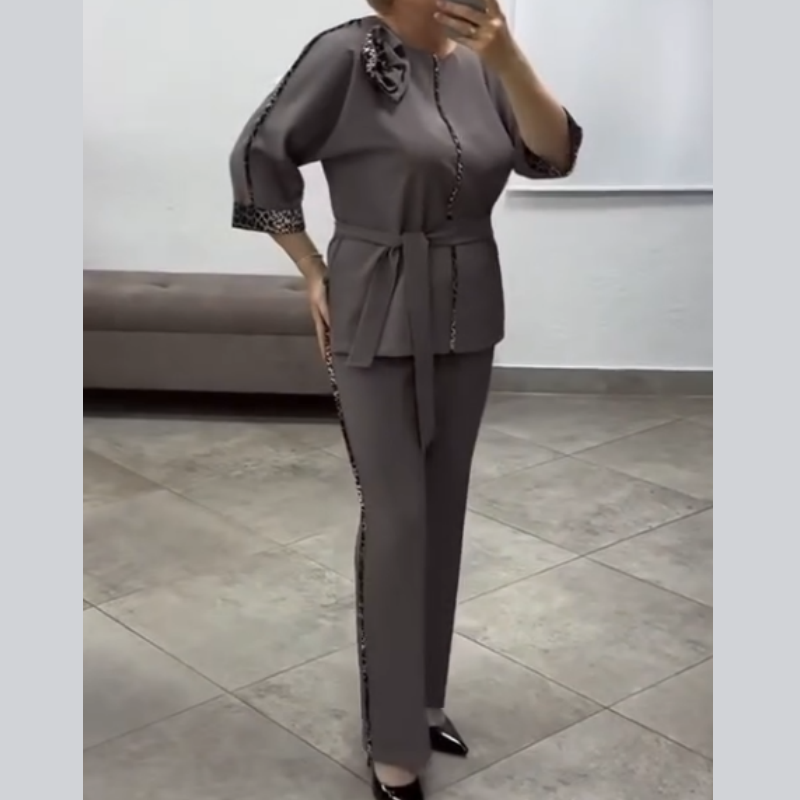 Quenilisse - Ensemble Chic Femme à Détails Léopard