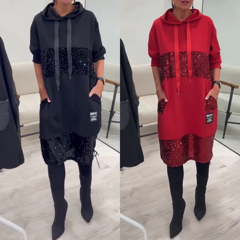 Paviyana - Robe à Capuche Moderne avec Sequins