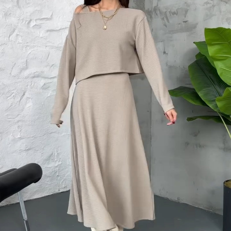 Kalissavine - Ensemble Tricoté Deux Pièces Femme – Robe Midi & Top Court Élégant