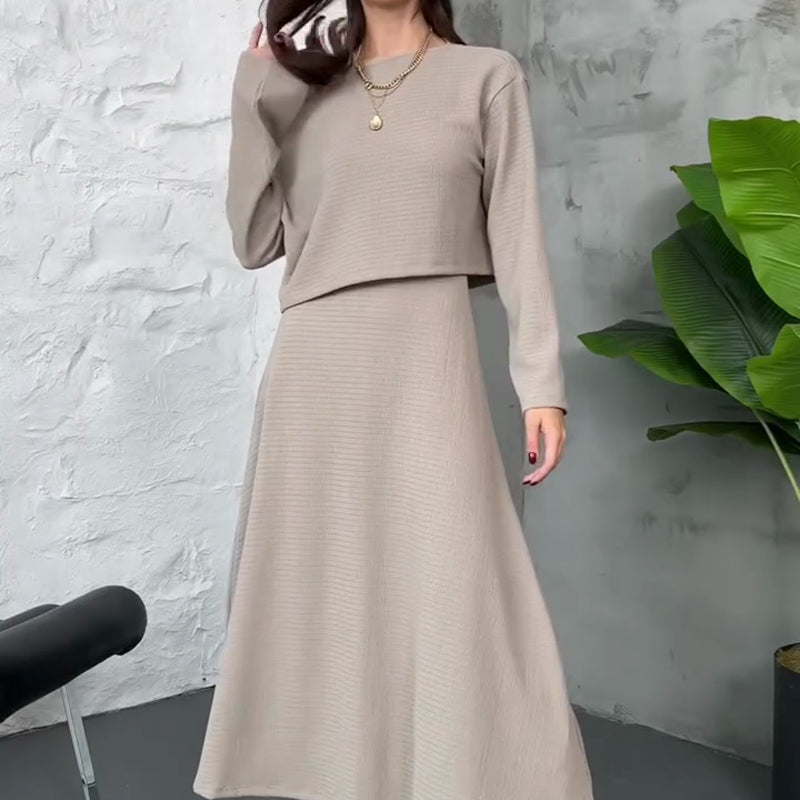 Kalissavine - Ensemble Tricoté Deux Pièces Femme – Robe Midi & Top Court Élégant