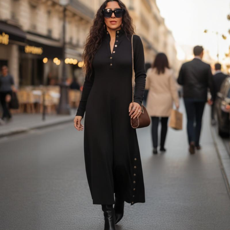 Noralissae - Robe Maxi Chic à Boutons