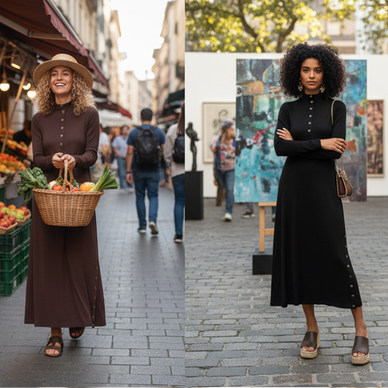 Noralissae - Robe Maxi Chic à Boutons