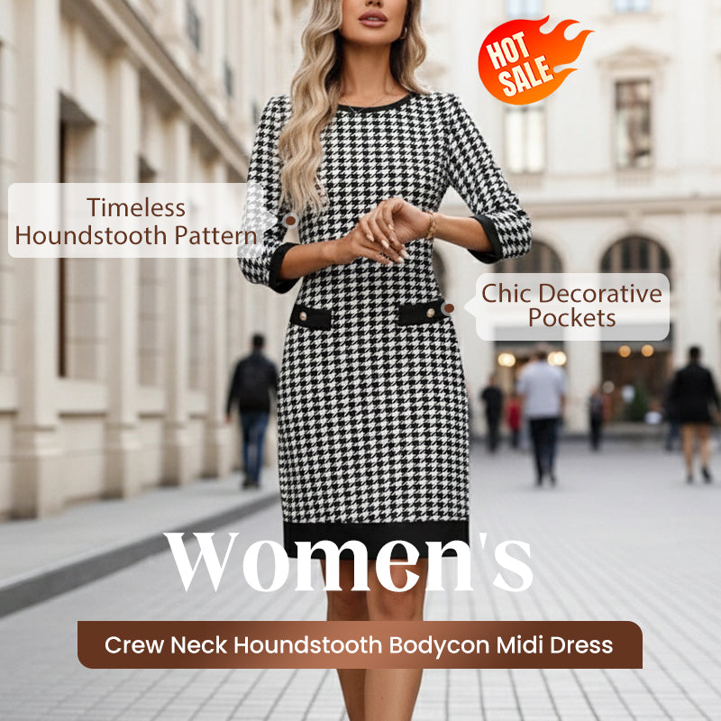 Olyra - Robe Midi Houndstooth Col Rond Élégante