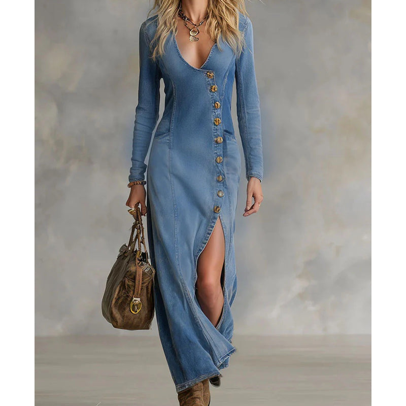 Nyvella™ - Robe Longue Élégante Col V Femme