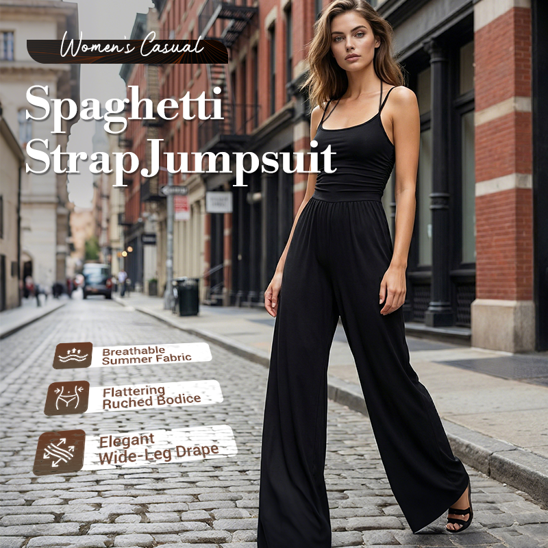 Jovixia™ - Combinaison femme bretelles fines fluide jambes larges été