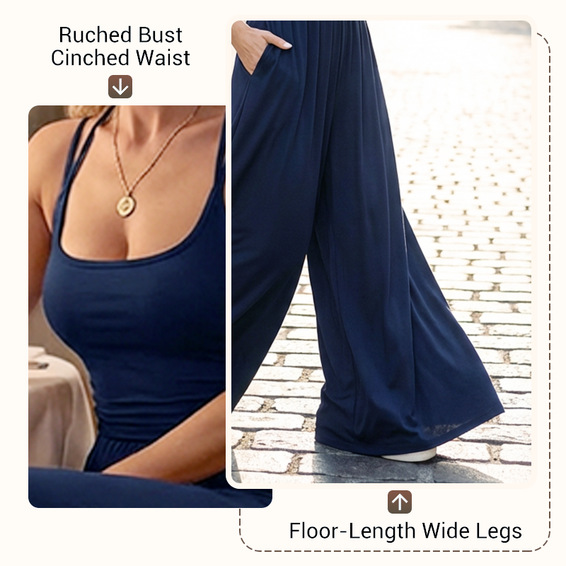 Jovixia™ - Combinaison femme bretelles fines fluide jambes larges été