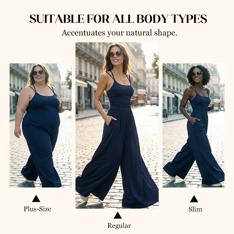 Jovixia™ - Combinaison femme bretelles fines fluide jambes larges été
