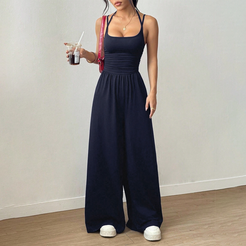 Jovixia™ - Combinaison femme bretelles fines fluide jambes larges été
