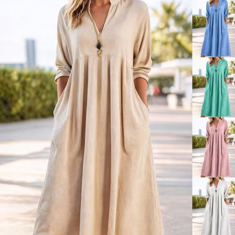Quivara™ - Robe Midi Décontractée à Taille Empire et Col V