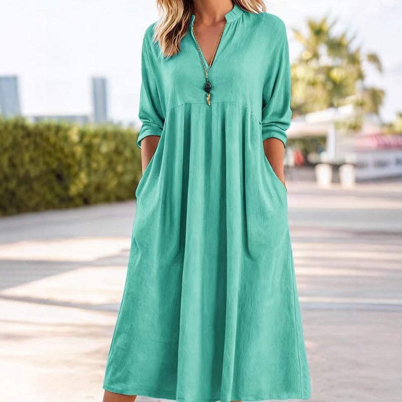 Quivara™ - Robe Midi Décontractée à Taille Empire et Col V