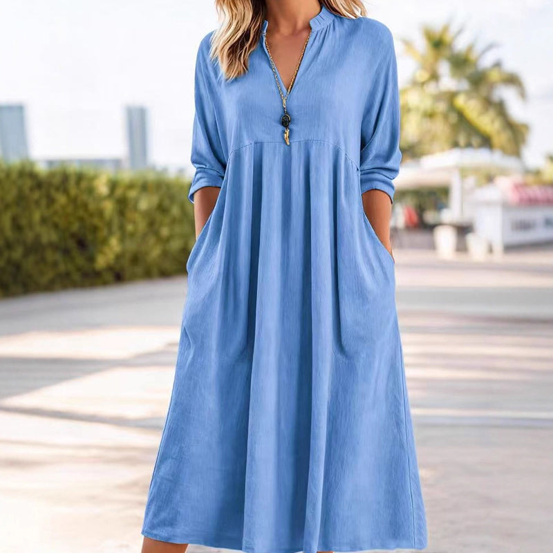 Quivara™ - Robe Midi Décontractée à Taille Empire et Col V