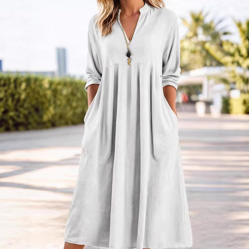 Quivara™ - Robe Midi Décontractée à Taille Empire et Col V