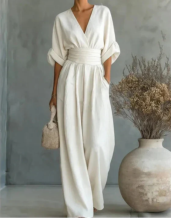 Avelissea - Combinaison femme à col V et pantalon large fluide