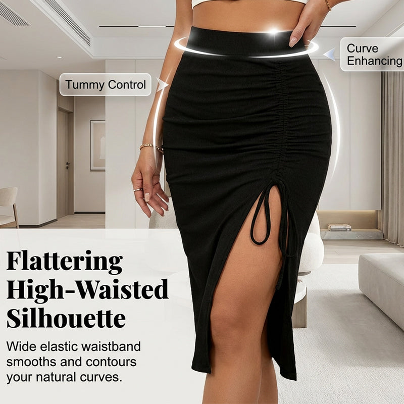 Althena - Jupe femme taille haute froncée avec fente ajustable