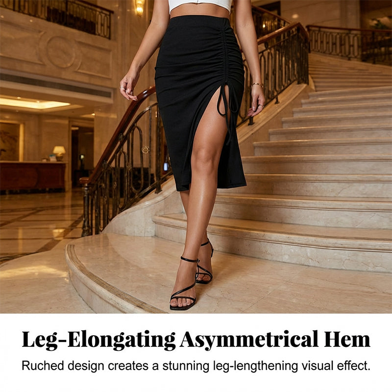 Althena - Jupe femme taille haute froncée avec fente ajustable