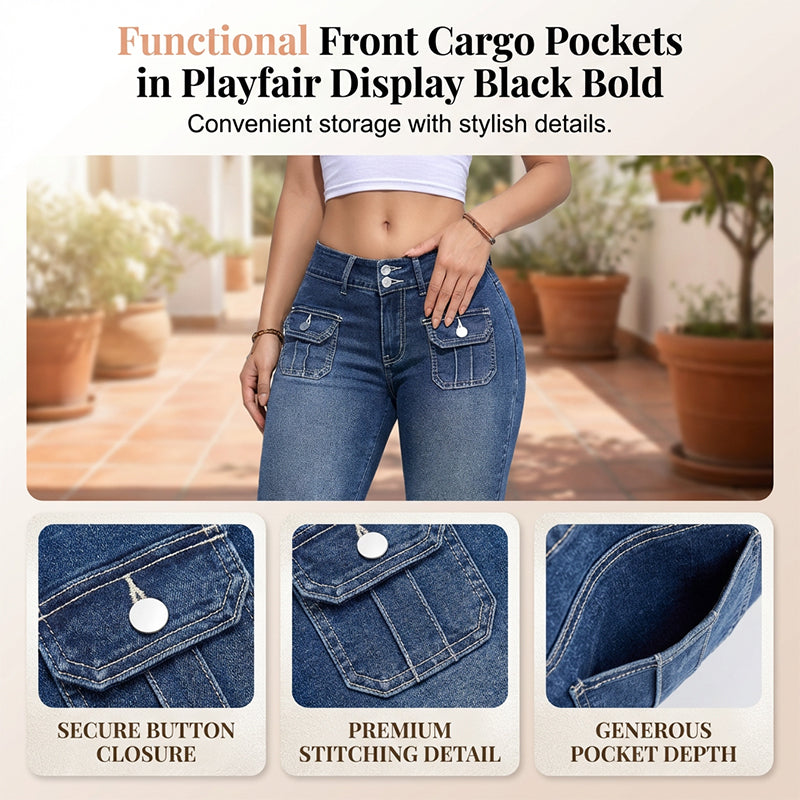 Tovixa™ - Pantalon Femme Capri Denim Stretch Coupe Ajustée Taille Mi Haute