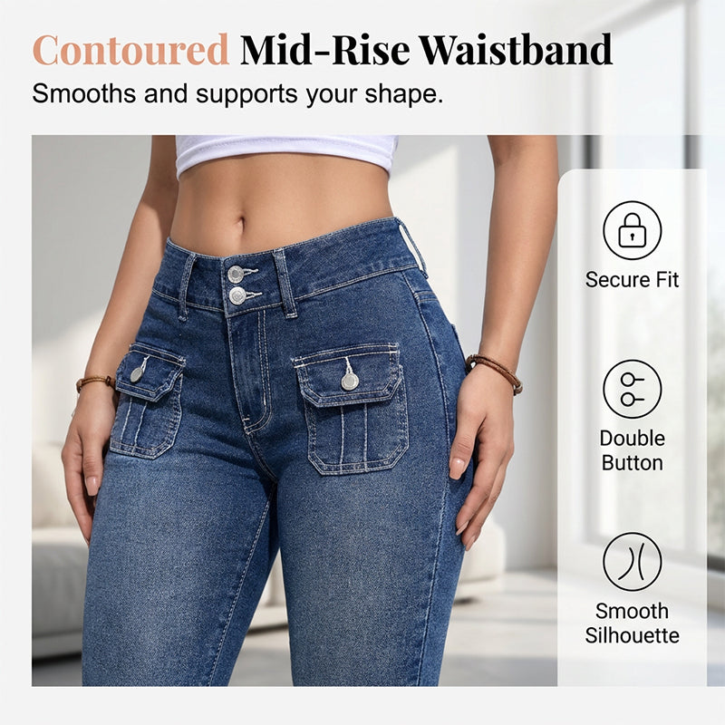 Tovixa™ - Pantalon Femme Capri Denim Stretch Coupe Ajustée Taille Mi Haute