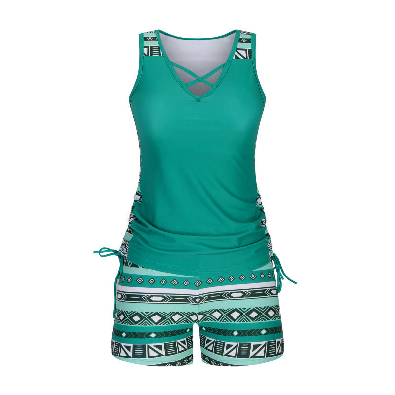 Tovienne™ - Tankini femme deux pièces col V shorts imprimé géométrique