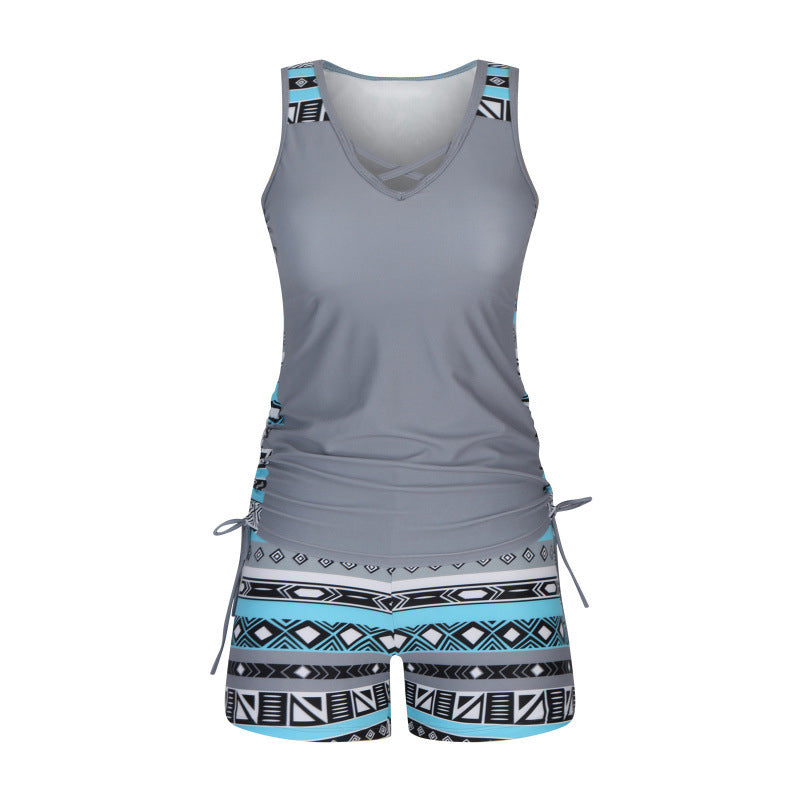 Tovienne™ - Tankini femme deux pièces col V shorts imprimé géométrique