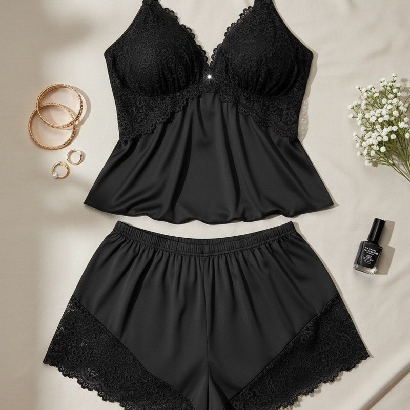 Kirexa™ - Ensemble de pyjama en dentelle femme top à bretelles et short fluide élégant