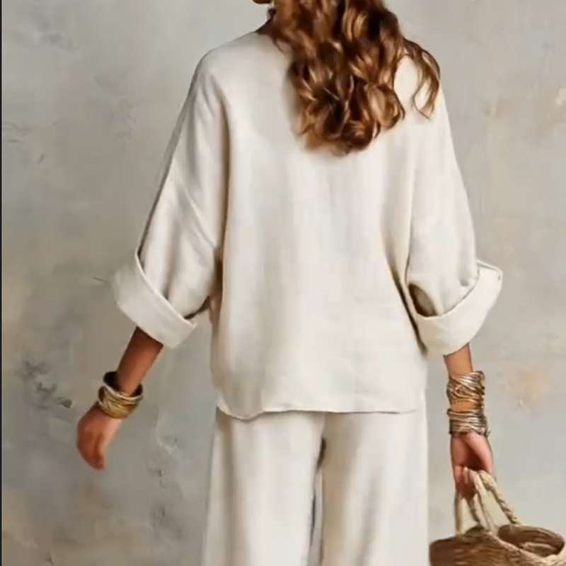 Cireva - Ensemble femme fluide avec haut col V et pantalon large