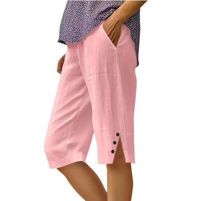 Oselia - Pantalon capri femme uni avec poches