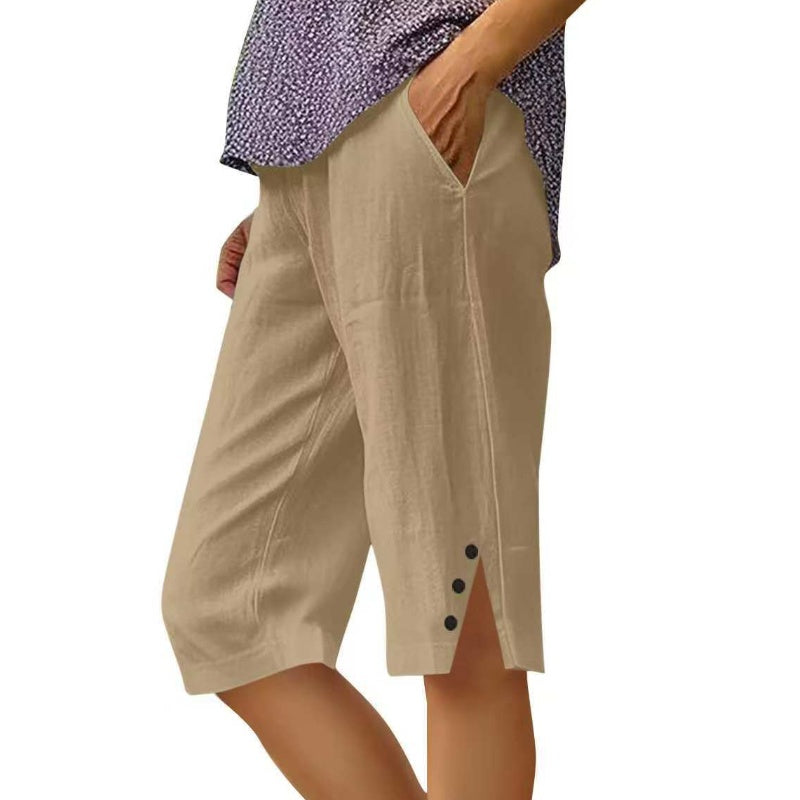 Oselia - Pantalon capri femme uni avec poches