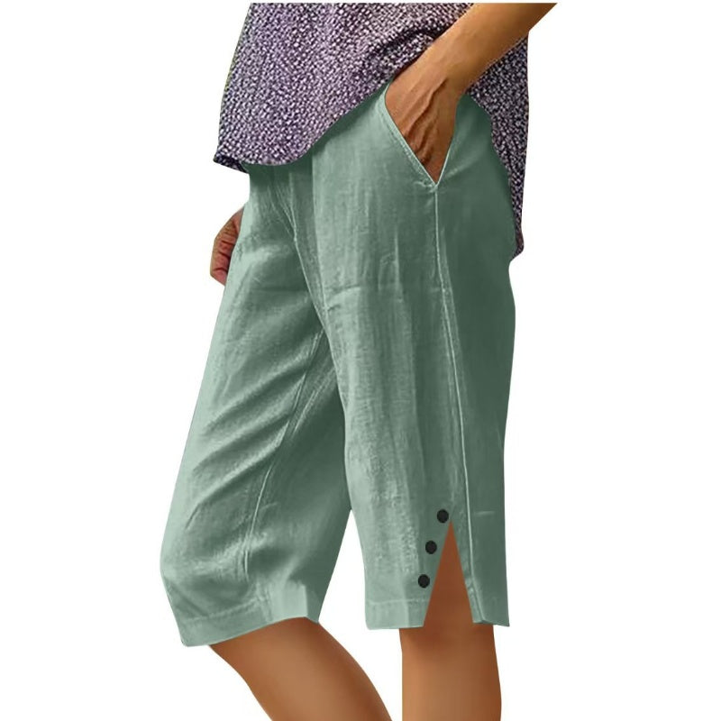 Oselia - Pantalon capri femme uni avec poches