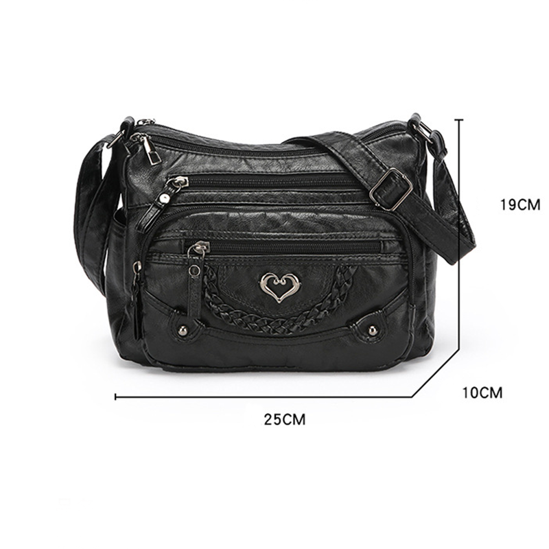 Quixelle™ - Sac bandoulière femme en cuir PU souple avec multiples poches