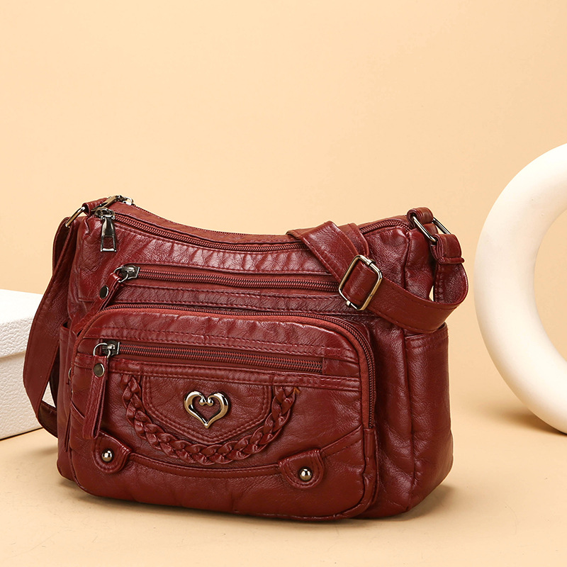 Quixelle™ - Sac bandoulière femme en cuir PU souple avec multiples poches