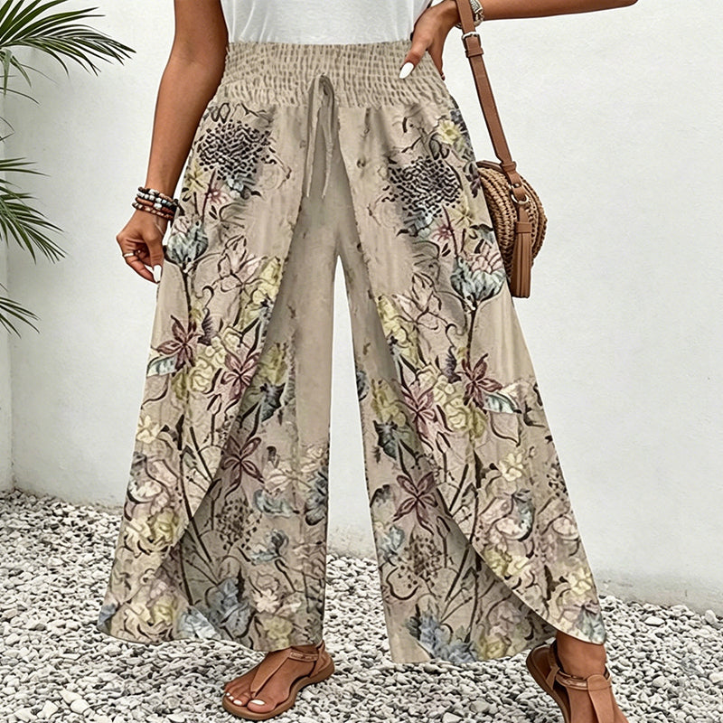 Keloria - Pantalon femme fluide à imprimé floral et jambes larges