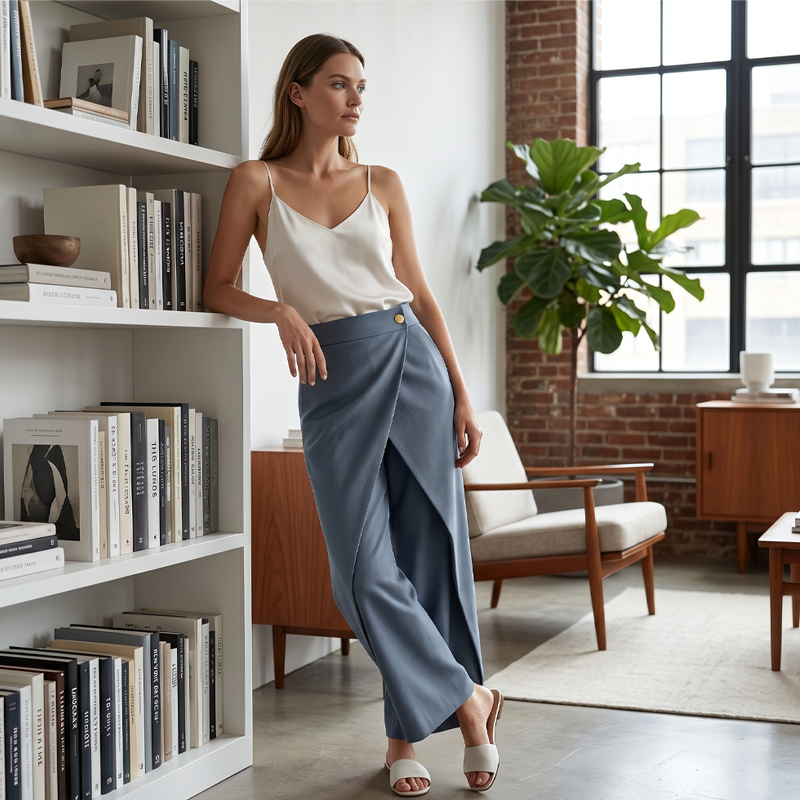 Sorelia - Pantalon jupe femme effet portefeuille avec poches