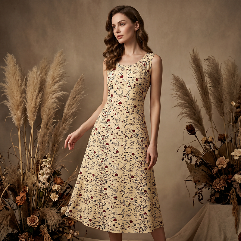 Karielle - Robe longue femme fleurie sans manches avec poches