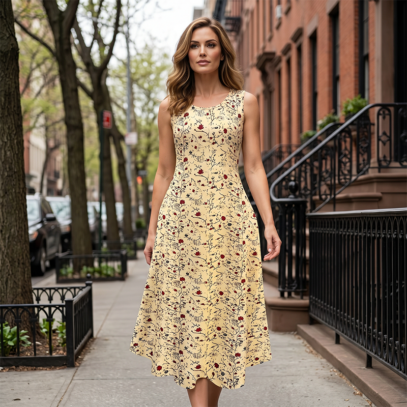 Karielle - Robe longue femme fleurie sans manches avec poches