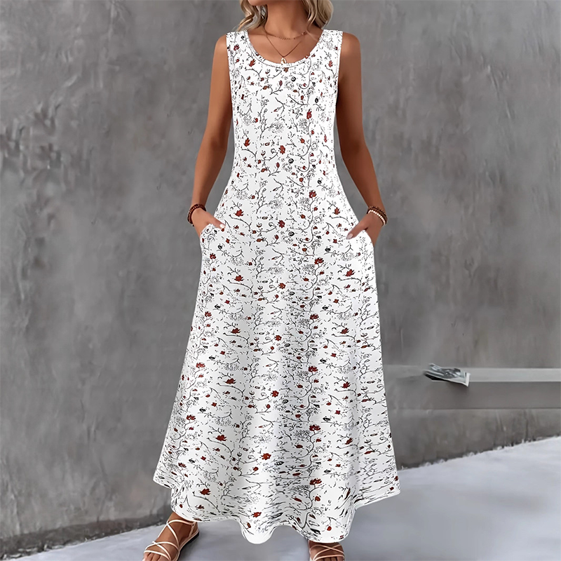 Karielle - Robe longue femme fleurie sans manches avec poches