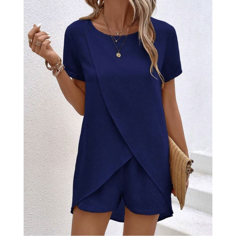 Lurelia - Ensemble femme short et haut asymétrique uni